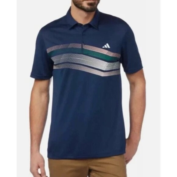 NEW Adidas Men's Golf Polo Shirt XXL Blue Striped Performance Short Sleeve - Picture 1 of 7